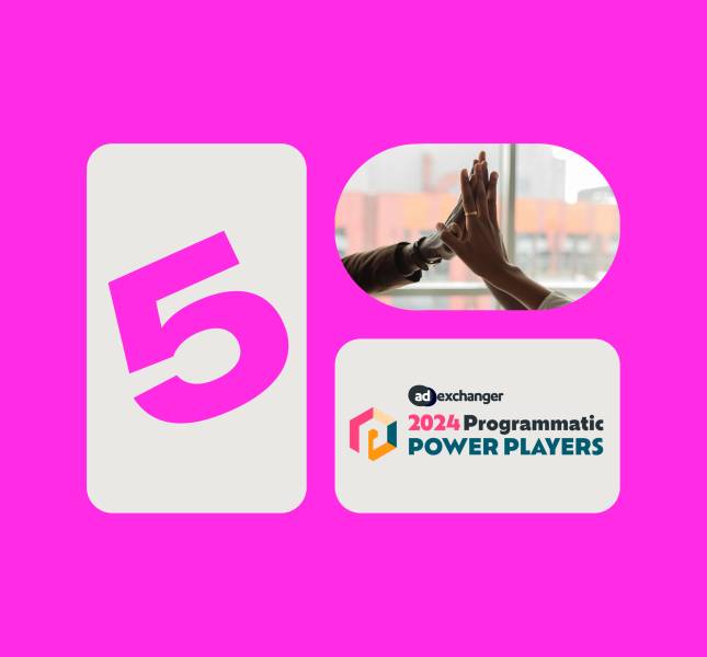 A number five, high-fiving hands, and the AdExchanger Programmatic Power Players 2024 logo