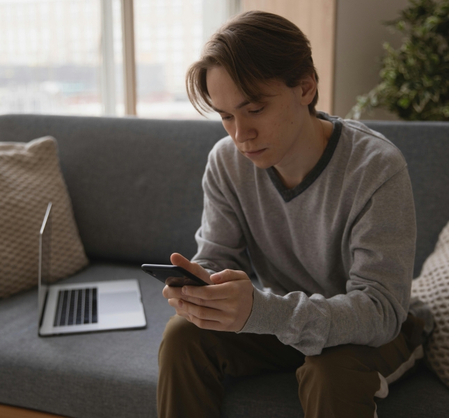 boy in his smartphone