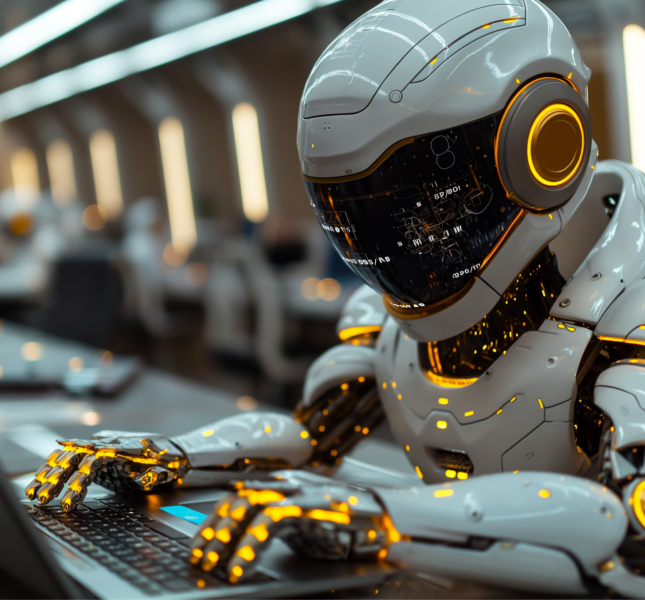 Image depicting a robot typing on a computer