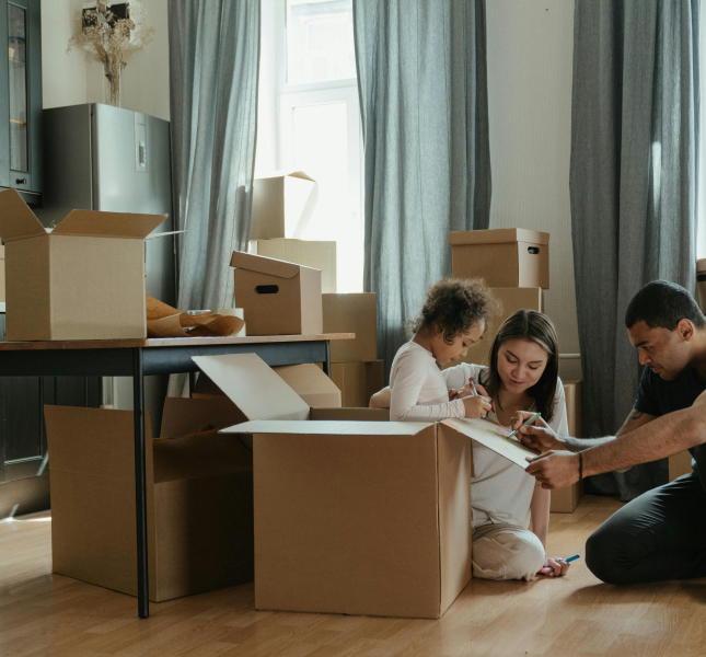 family in a new house