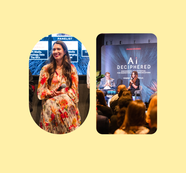 two photos of the AI Deciphered event