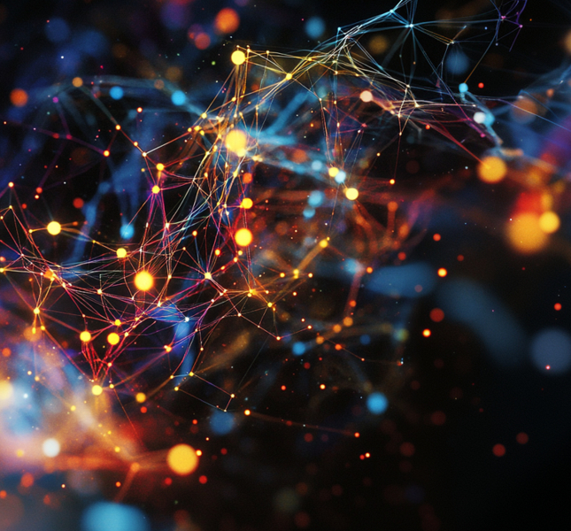 network of lights on a black background