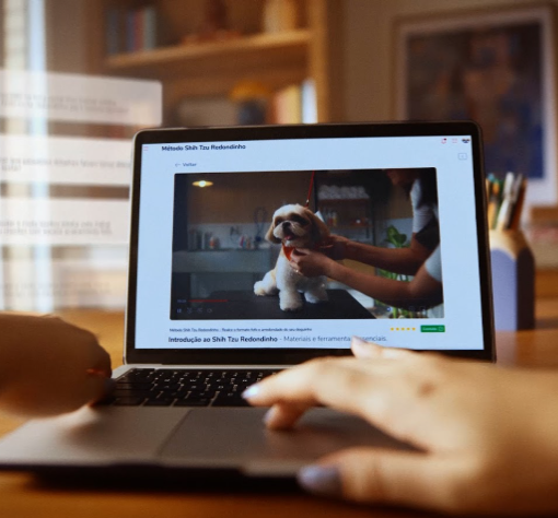 computer with a shitzu on screen