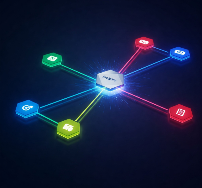 colorful icons with the word insights in the middle connected with lines