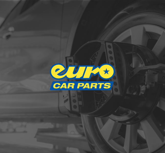 EuroCarParts Logo on a black and white background of a garage with a car inside