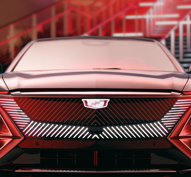 Cadillac LYRIQ still image with a red hue of lighting