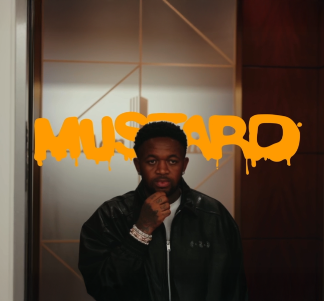 DJ Mustard with letters in yellow like a mustard effect spelling mustard