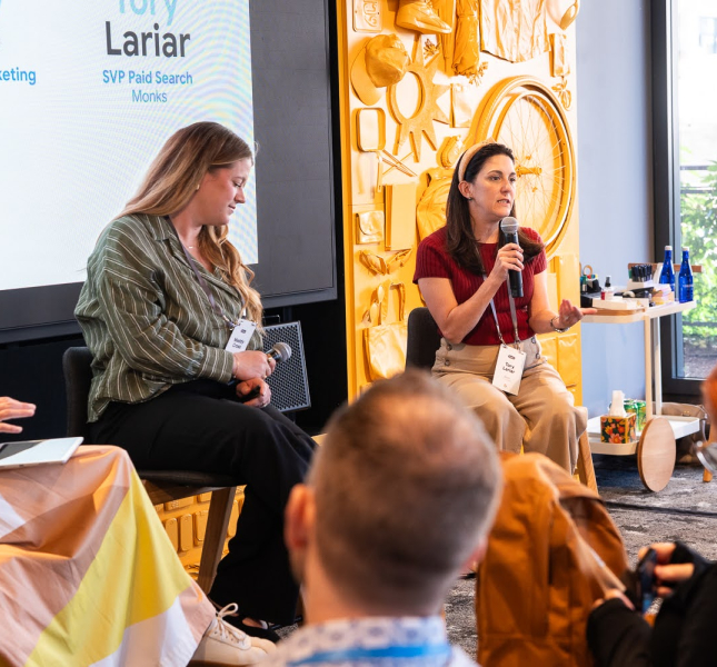 Monks' Victoria Lariar and Paylocity's Maddy Cross speaking at Google Think Leads 2025