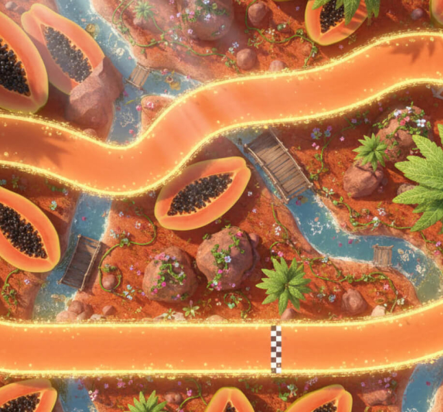A race track created by Oscar Piastri F1 driver with a papaya theme using Google Gemini