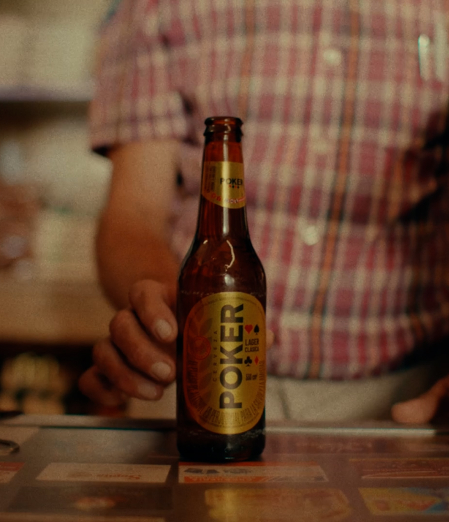 Poker beer bottle on a counter