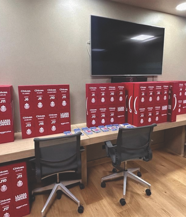 Chivas Lockers lining a desk in an office