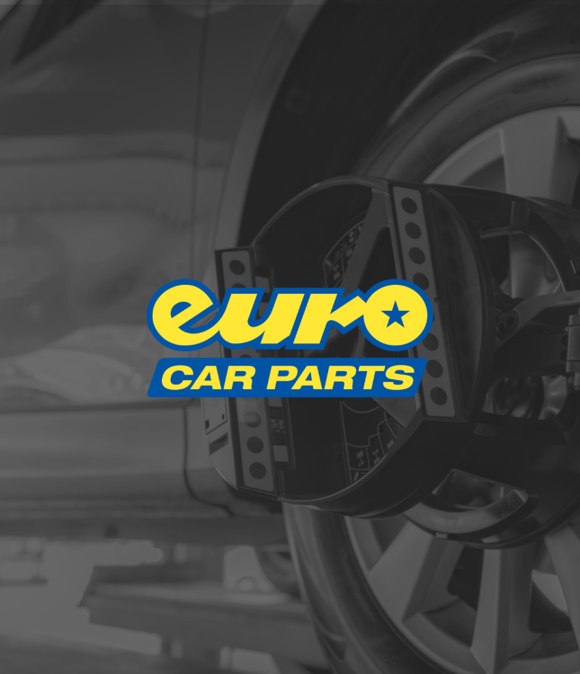EuroCarParts Logo on a black and white background of a garage with a car inside