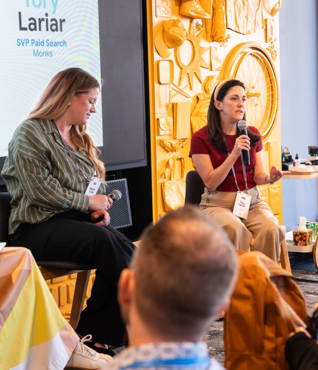 Monks' Victoria Lariar and Paylocity's Maddy Cross speaking at Google Think Leads 2025