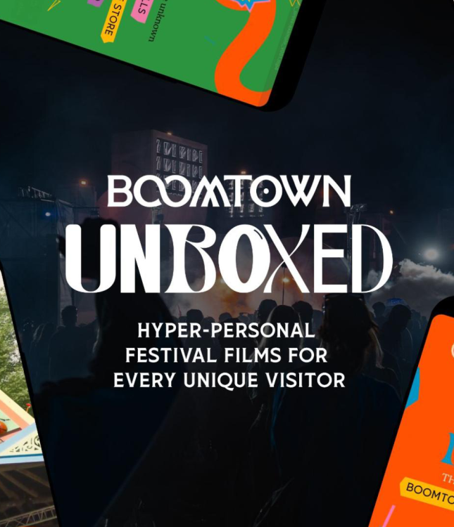 Boomtown Unboxed logo with a bunch of animated application screens around it