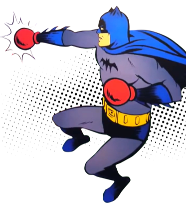 Batman throws a punch while wearing boxing gloves
