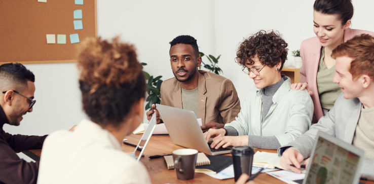 Business people discussing data