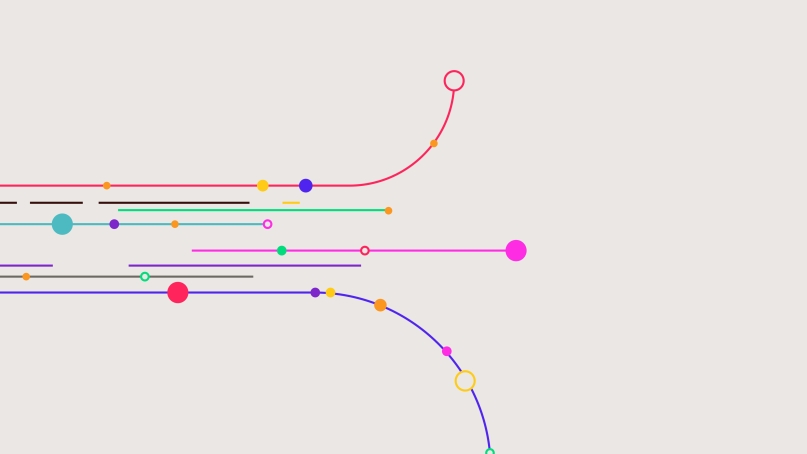 A few colorful lines coming in from the left shoot off into different directions