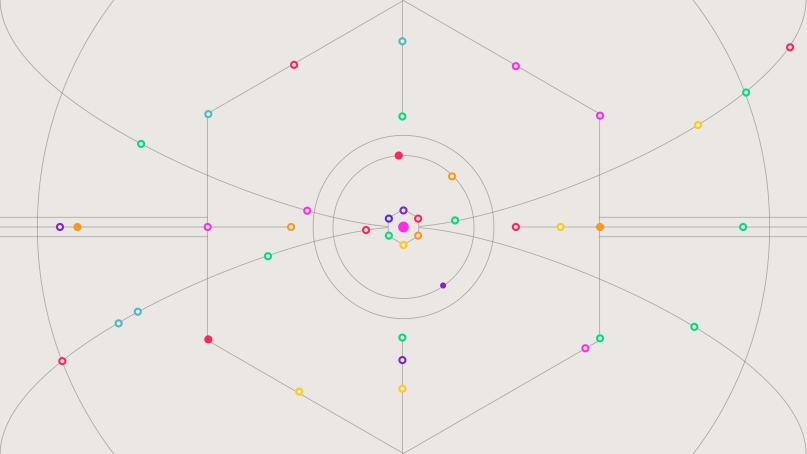 Web3 hexagon infrastructure outline with colorful dots surrounding the design
