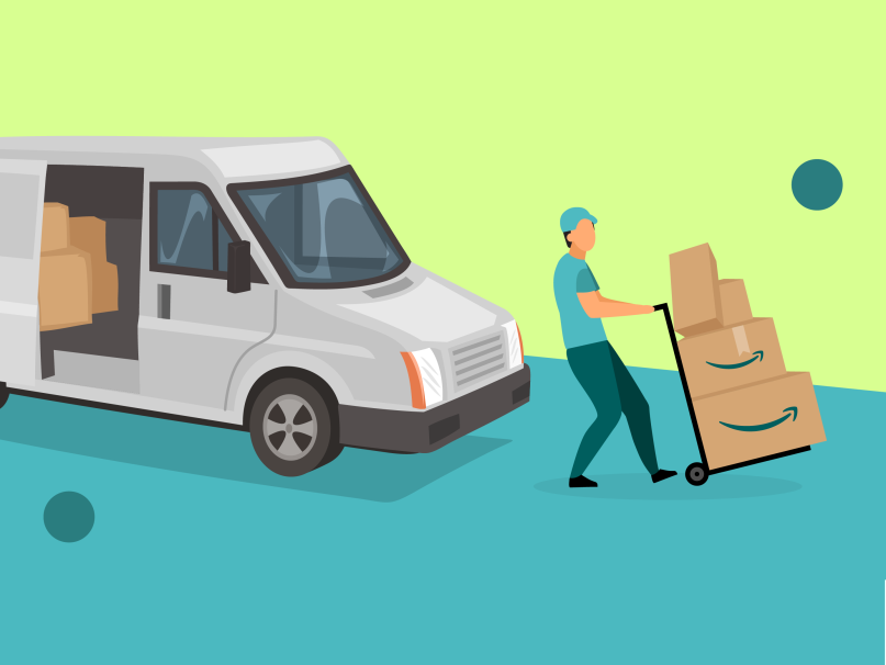 Illustration showing a person leaving a truck with boxes