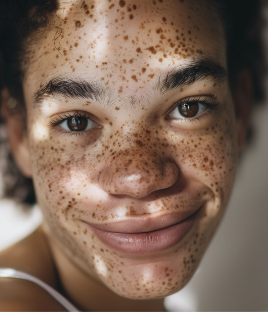 A girl smiling with freckles
