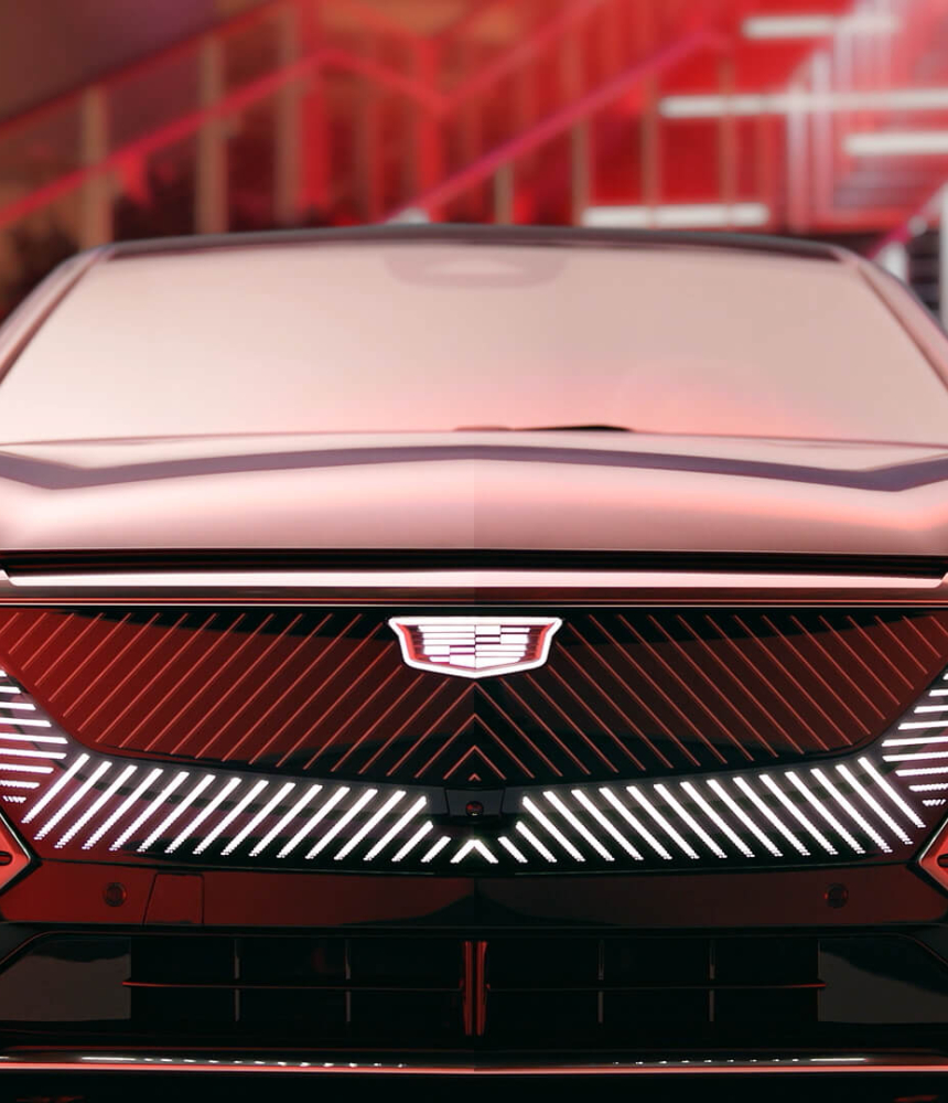 Cadillac LYRIQ still image with a red hue of lighting