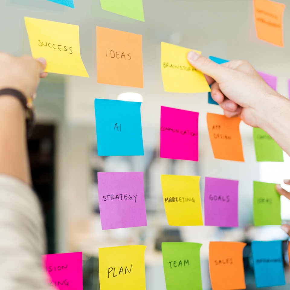 Glass wall with coloured post-its