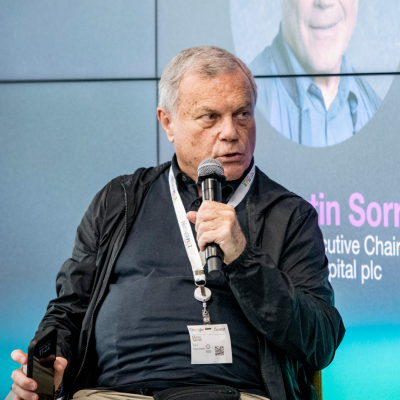 Sir Martin Sorrell speaking on stage
