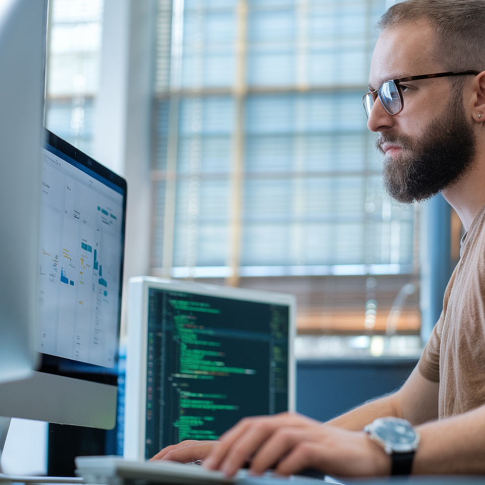 A person on their computer working on analytics data