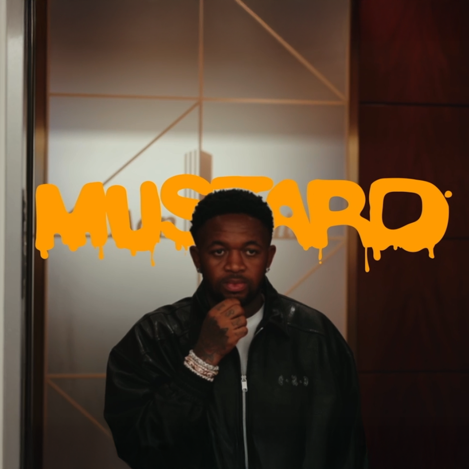 DJ Mustard with letters in yellow like a mustard effect spelling mustard