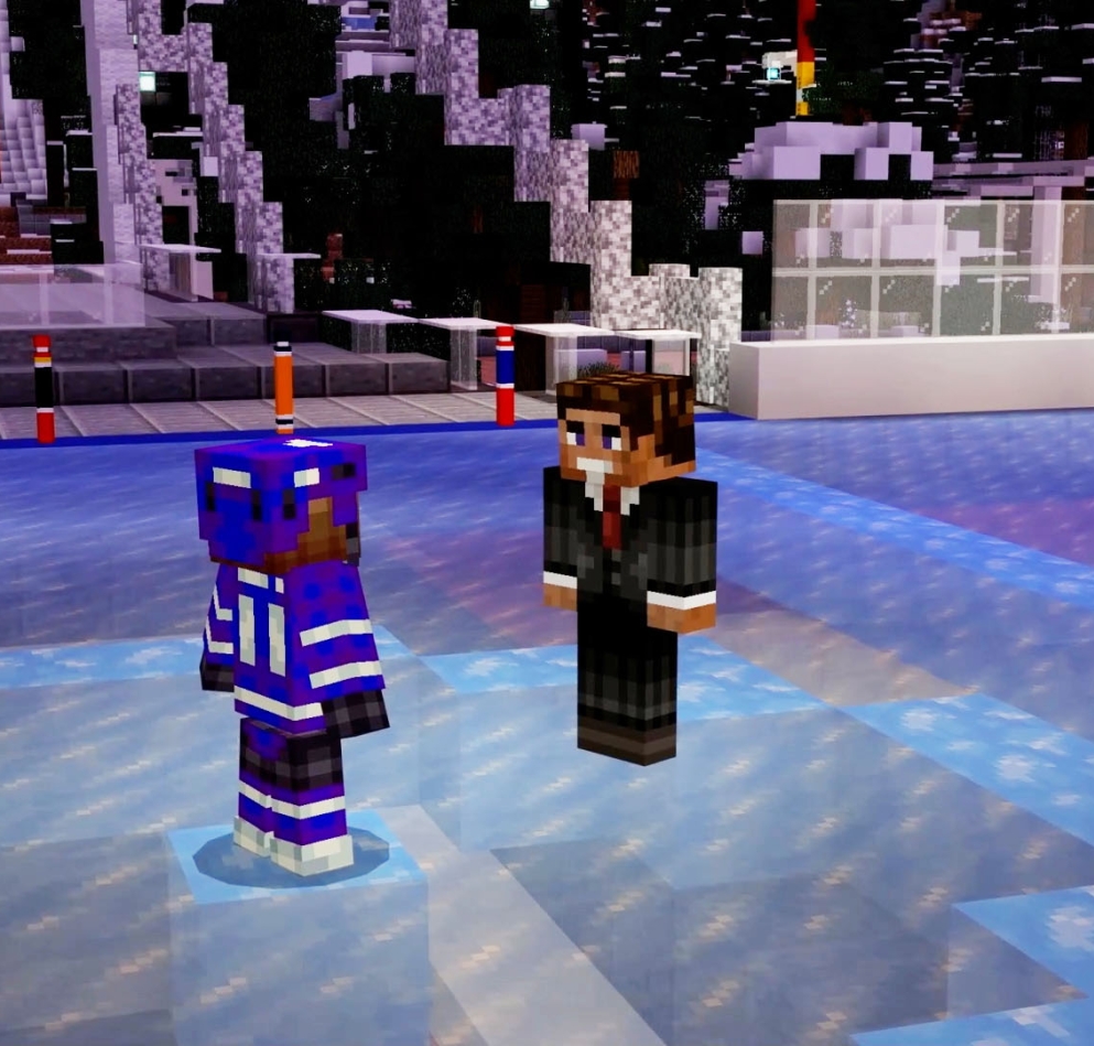 Two roblox players on ice chatting in hockeyland