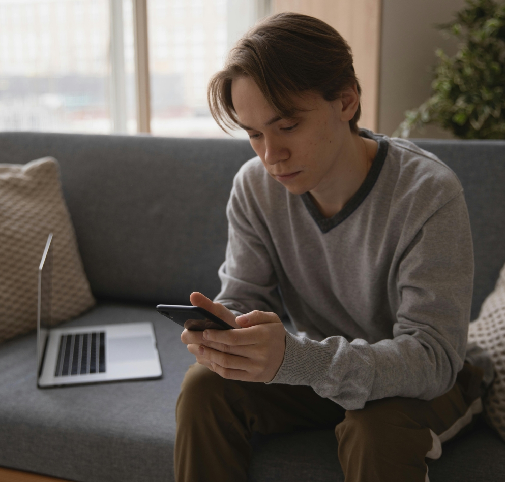 boy in his smartphone