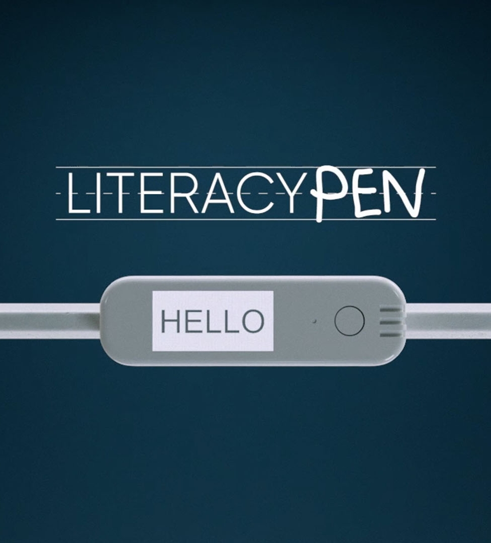 A pencil with a tech device on it called the literacy pen