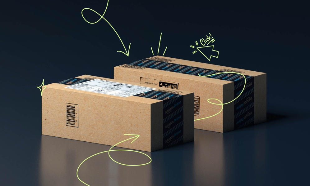 Amazon boxes on a black table