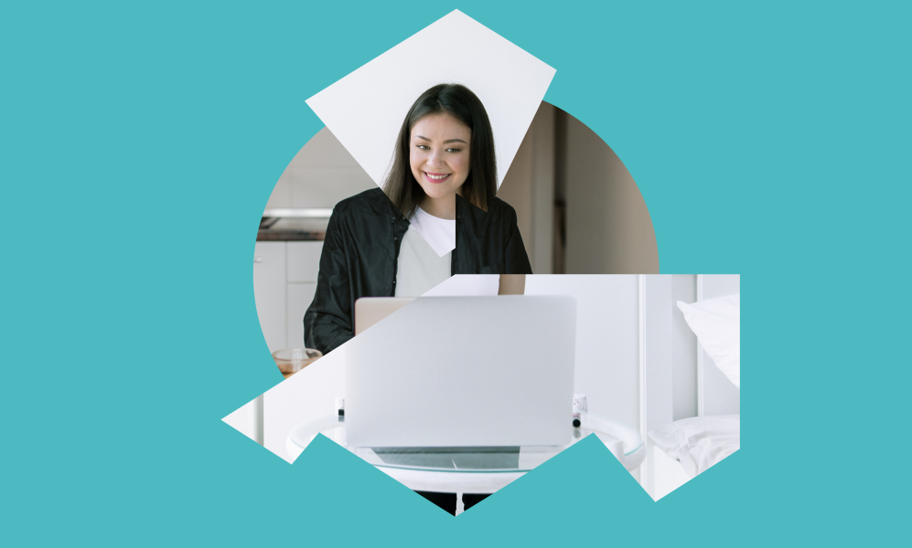 Stylized image of a woman looking at her laptop.