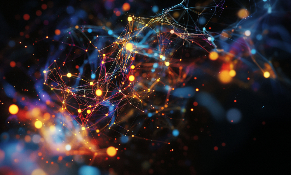network of lights on a black background