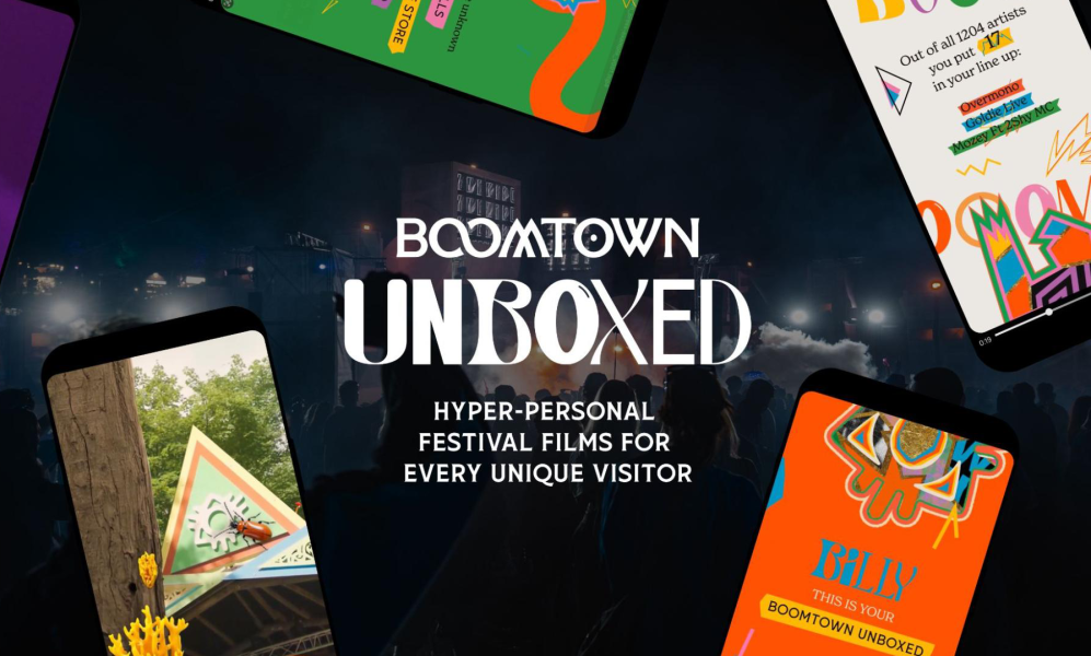 Boomtown Unboxed logo with a bunch of animated application screens around it