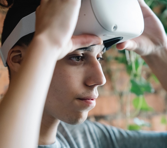 Someone wearing a VR headset