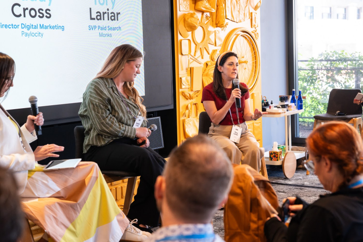 Monks' Victoria Lariar and Paylocity's Maddy Cross speaking at Google Think Leads 2025