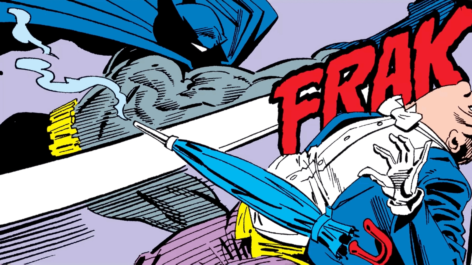 Close-up of rogues gallery rumble section wall art in the Batman Experience