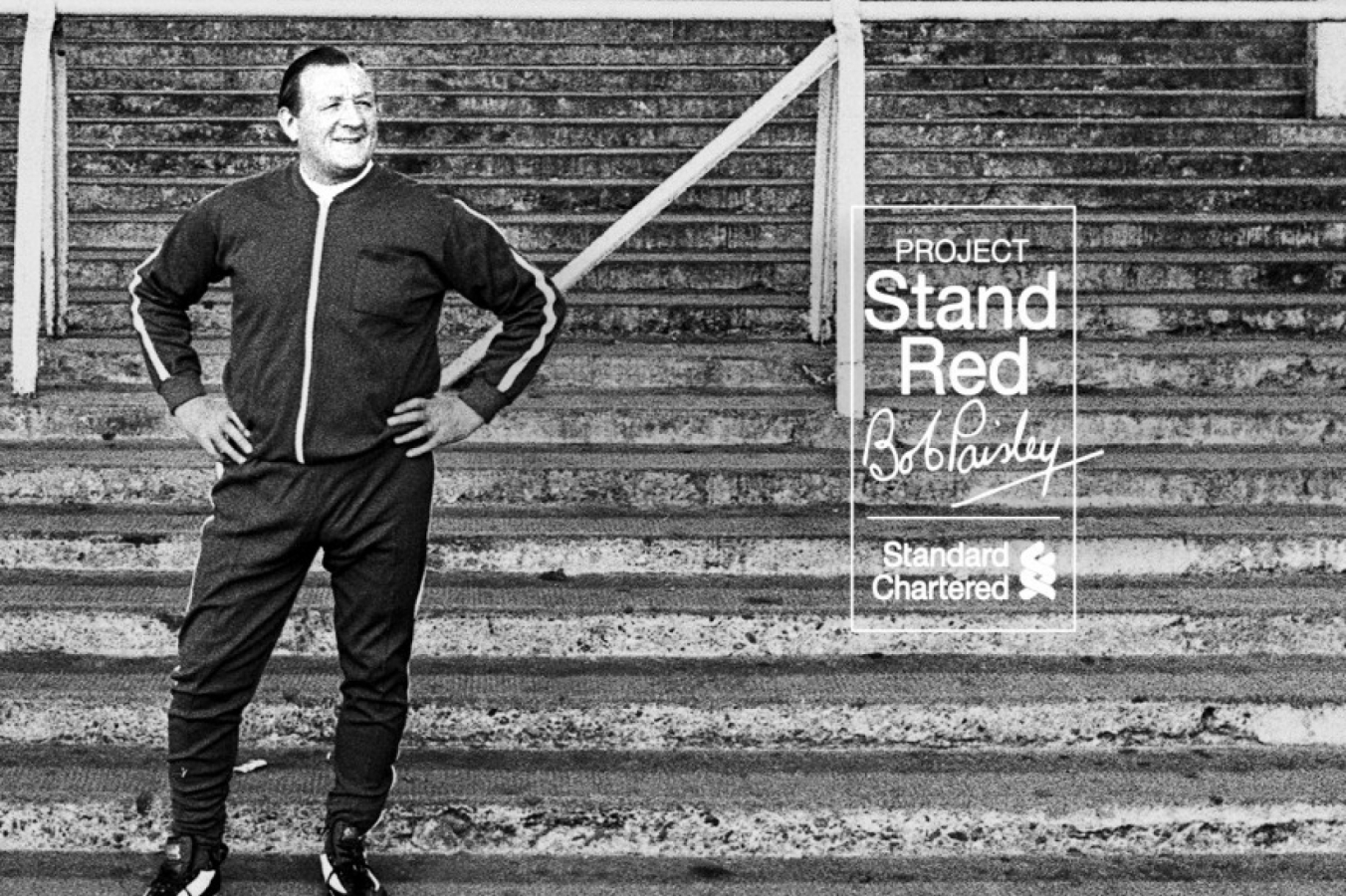 Young Bob standing on stairs