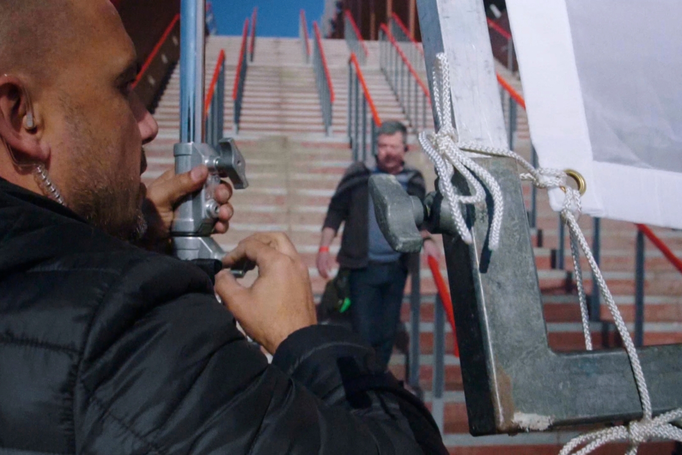 Man adjusting equipment