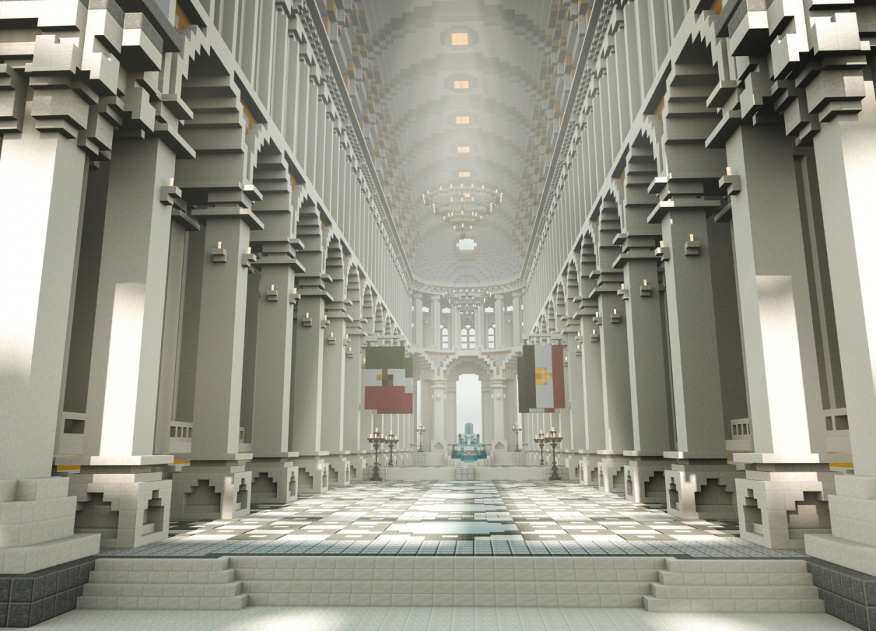 A large hallway with pillars