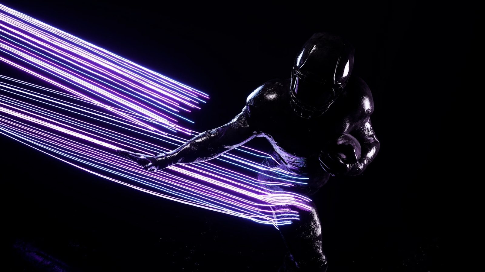 An animated football player with threads of light coming out of it