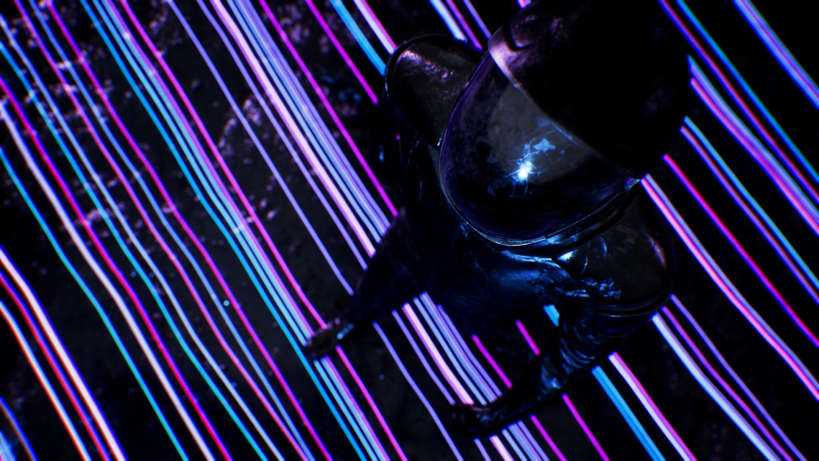 an astronaut walks on lit threads