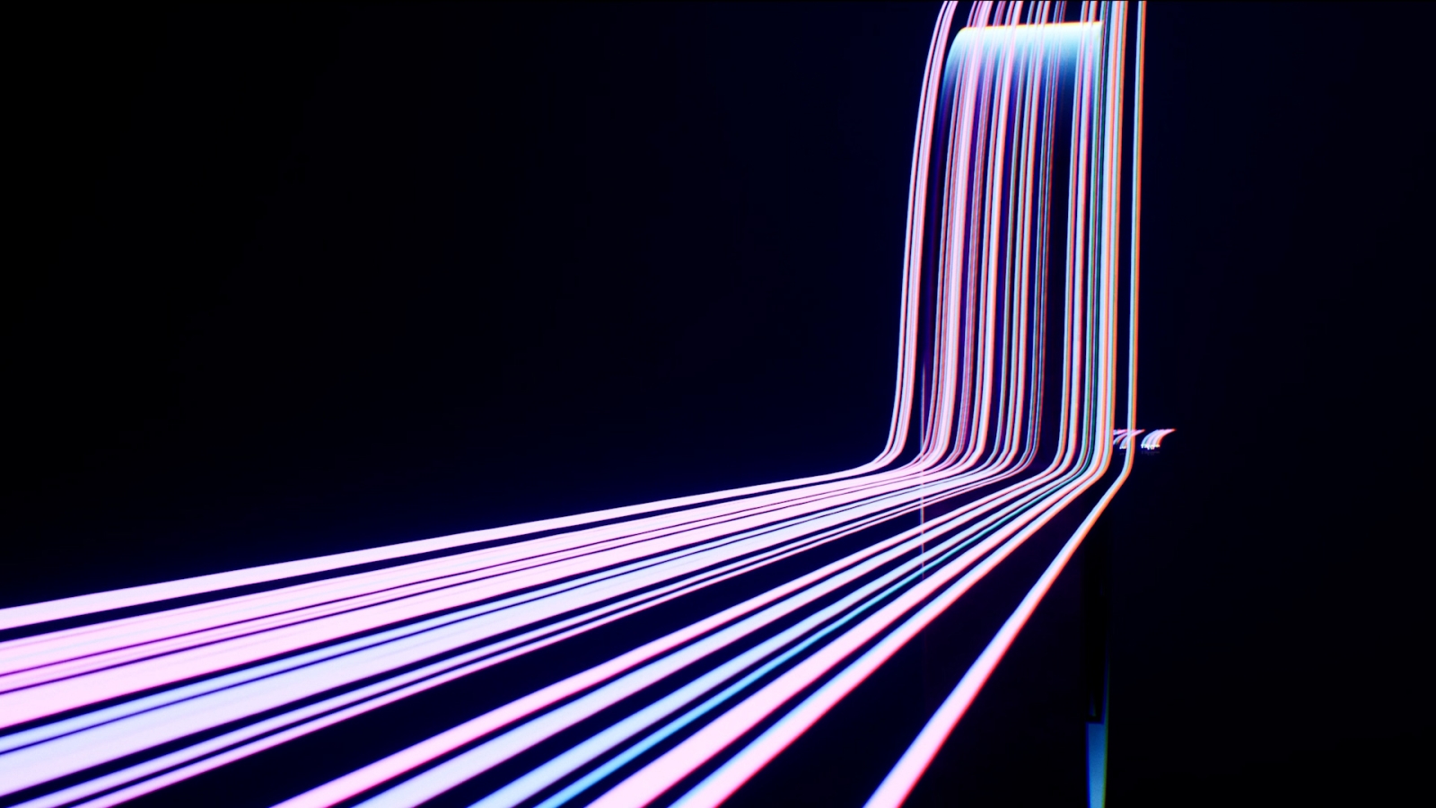 Threads of colorful light travel up