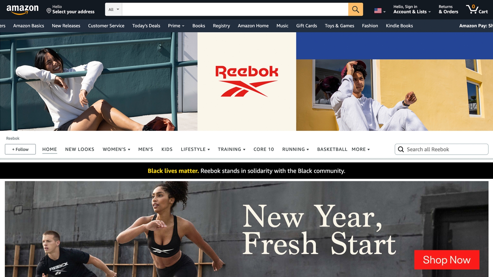 Amazon reebok store page