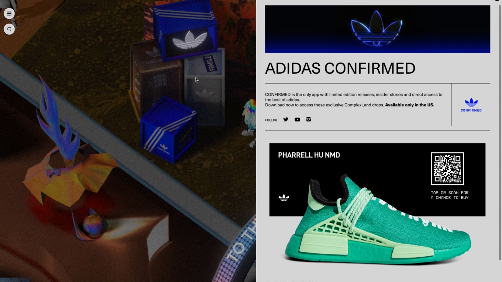 An adidas shoe purchase in ComplexLand