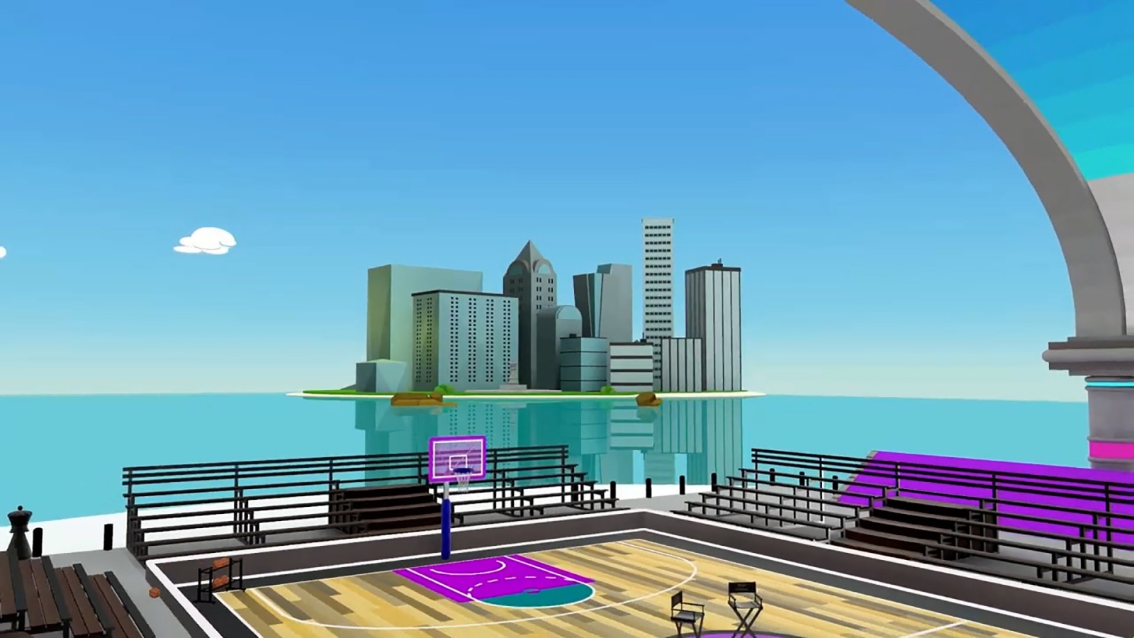 Meta Quest Horizons World with a basketball court