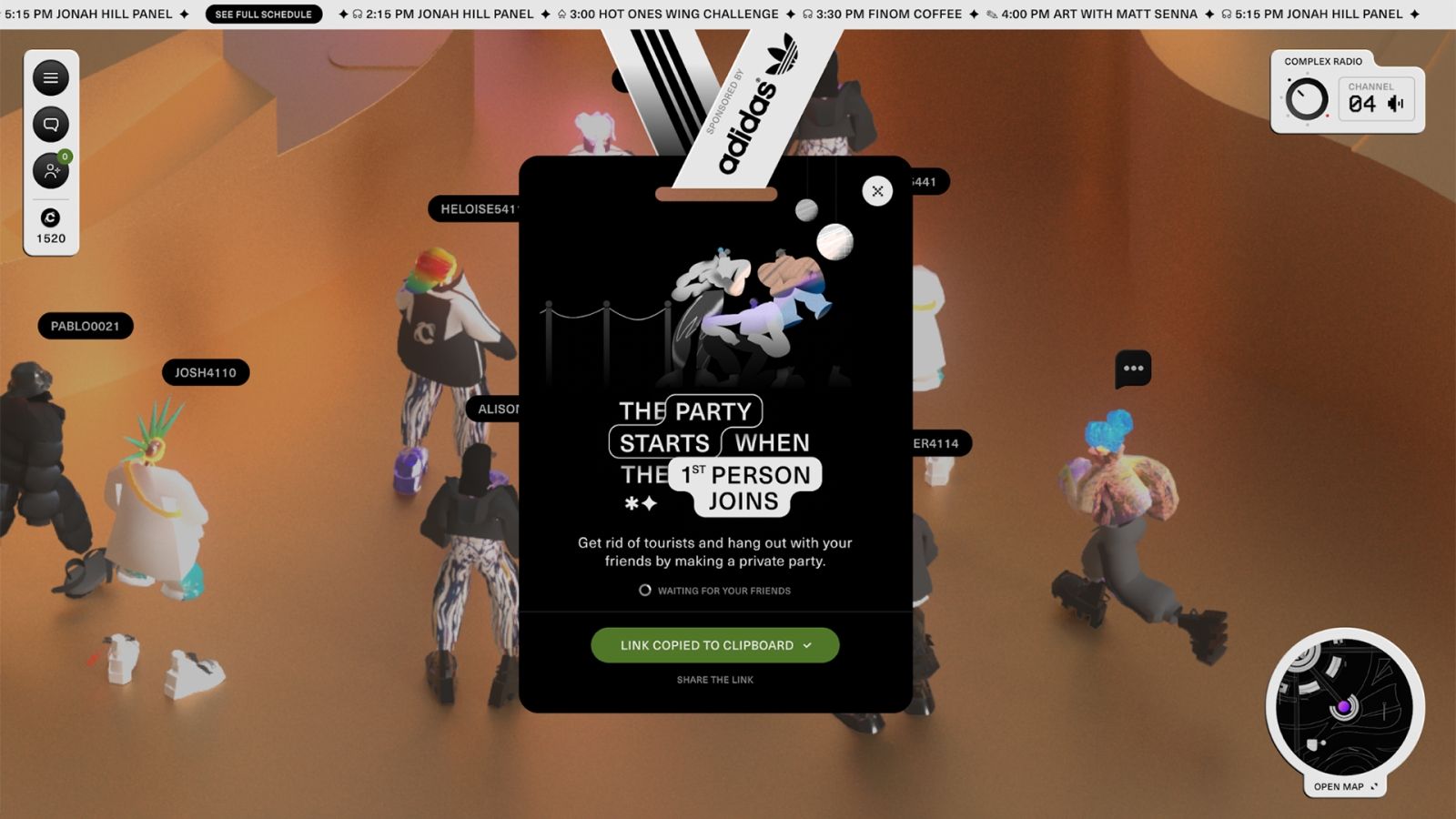 A group of people in ComplexLand start a group hangout