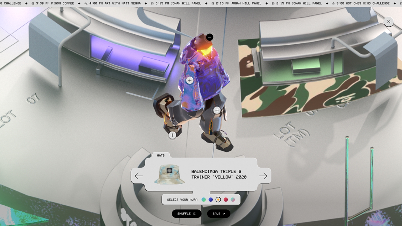 An avatar choosing an outfit in ComplexLand
